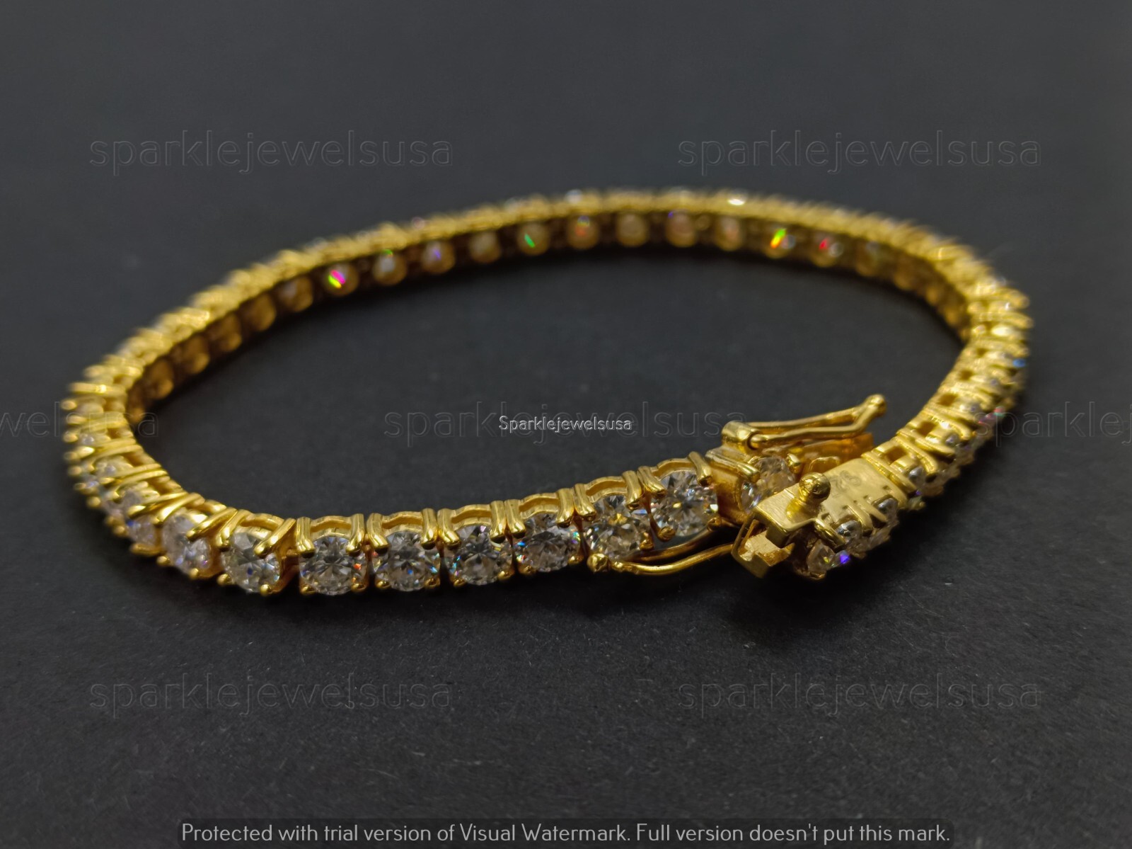 11.00 Ct Round Cut Real Moissanite Women Tennis Bracelet 14K Yellow Gold Plated