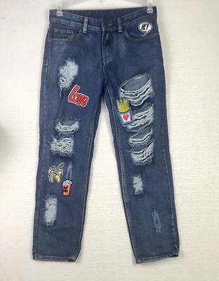 Distressed Destroyed Jeans Womens Small Patches 100% Cotton Boyfriend Mom  27”