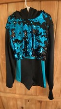 Weissman Girls Dance Costume MC Spandex w/ Sequins Black/Turqouise USED ONCE