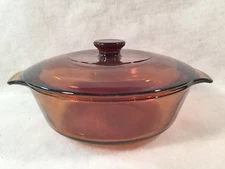 Anchor Hocking Fire King 1 qt. Round Amber Casserole Dish w/Lid #436