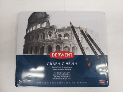 Derwent Graphic 24 Graphite Pencils Tin Set Soft Medium Hard 9B 9H Varierty Lead