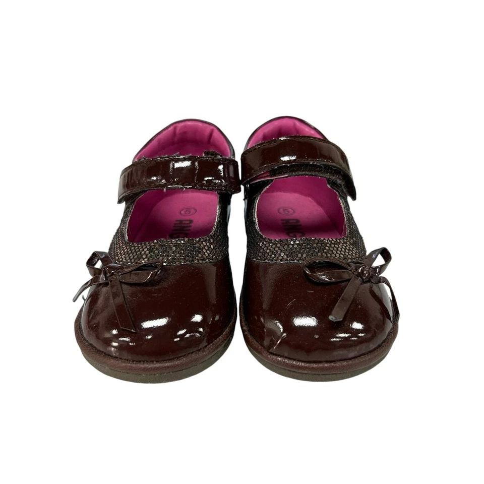 Angel Bebé Marrón Imitación Charol Cierre Gancho y Lazo Niñas Mary Jane Zapatos 5 Foto 2 de 4