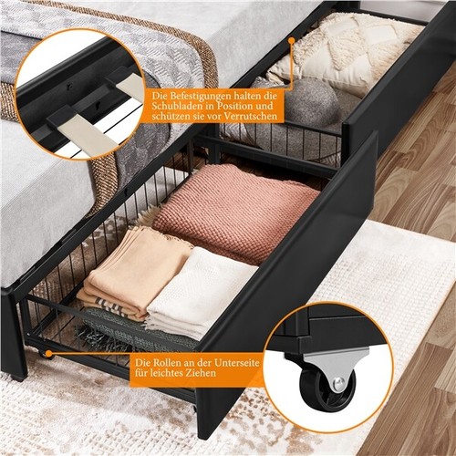 Polsterbett Doppelbett 140 x 200 cm aus Kunstleder Bettrahmen mit 4 Schubladen - Bild 6 von 12