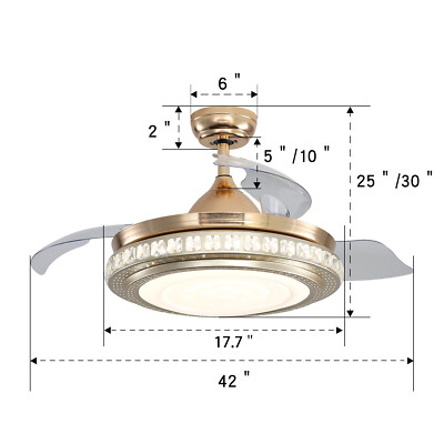 Bella Depot 36 In. Indoor Brushed Nickel Retractable Ceiling Fan With LED Light And Remote, 6-Speed Reversible Ceiling Fans Bd3604