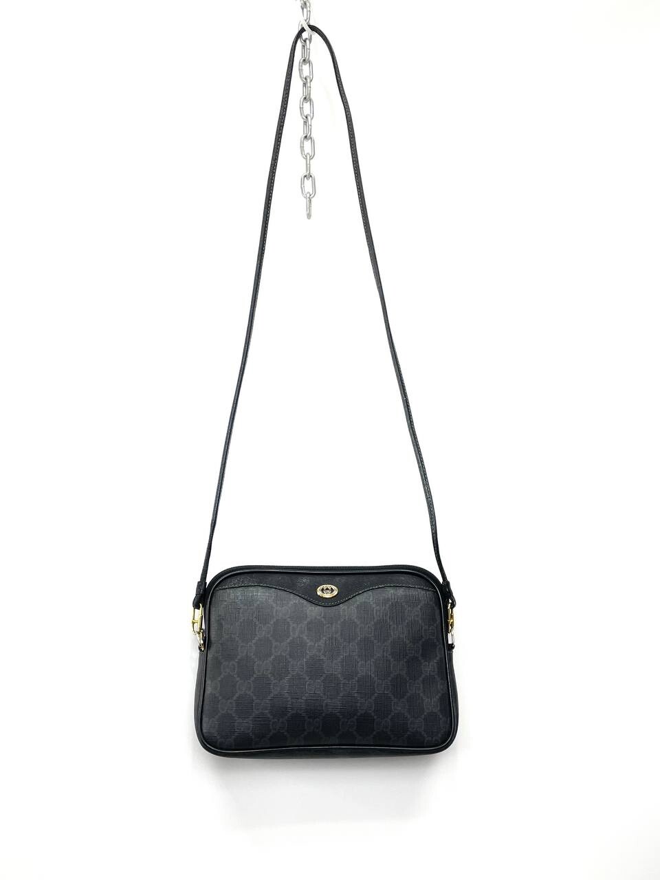 Vintage Gucci Black Leather Crossbody Shoulder Bag Authentic