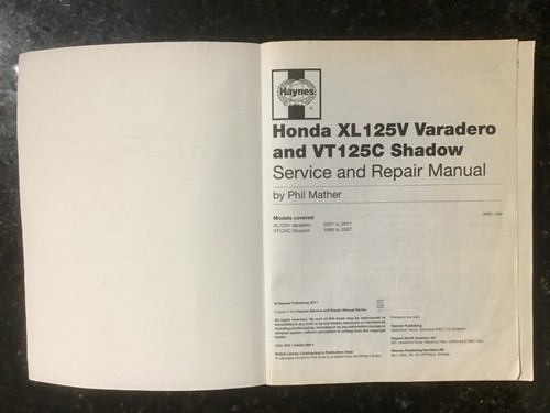 HONDA XL125V 2001 to 2011 & VT125C 1999 to 2007 SERVICE REPAIR MANUAL BY HAYNES - Picture 2 of 6