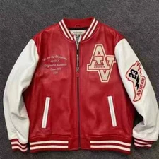 Mens Avirex Genuine Cowhide Leather Bomber Jacket American Flight Leather Jacket