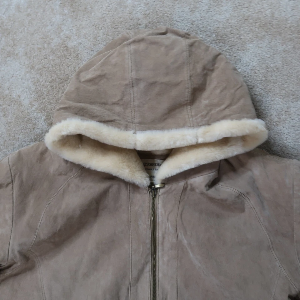 St Johns Bay 女式大号棕褐色麂皮绒皮革夹克可水洗剪绒衬里 — 第 4/4 张图片