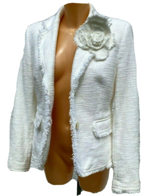 ESPRIT Corsage Blazer UK 12 tweed shoulder white fringe summer smart wedding