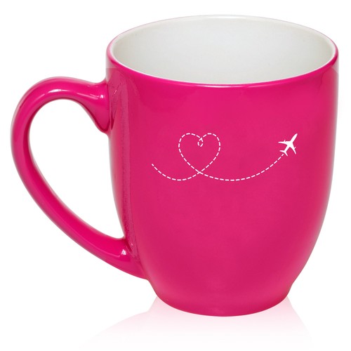 16oz Bistro Taza De Café De Cerámica té Vidrio Taza Corazón Amor viajes de  avión | eBay