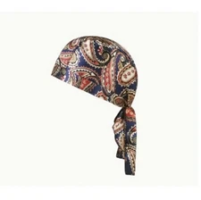 Blue Gold Red Paisley Print Doo Rag Durag Headwrap Biker Bandanna Helmet Liner