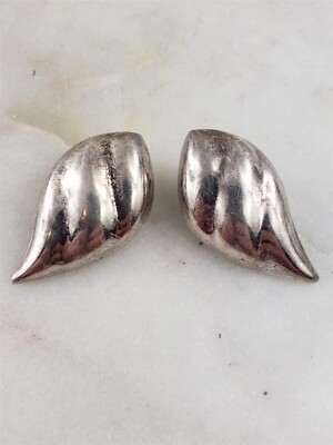 Mexiko Vintage Sterlingsilber aufgeblähte Flügel Clip auf Ohrringe - 14,5 Gramm