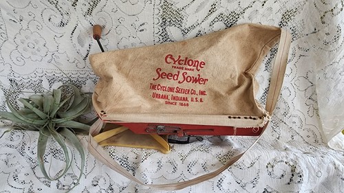 Antique Cyclone Seeder Co Seed Sower Urbana Indiana Hand Crank Flower Canvas Bag