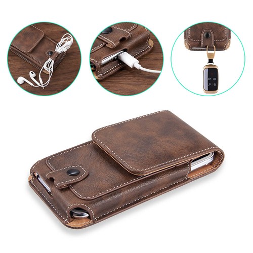 Vertical Phone Holster for iPhone 12 Pro Max 8 Plus XS Galaxy Leather Belt Case - Picture 21 of 27