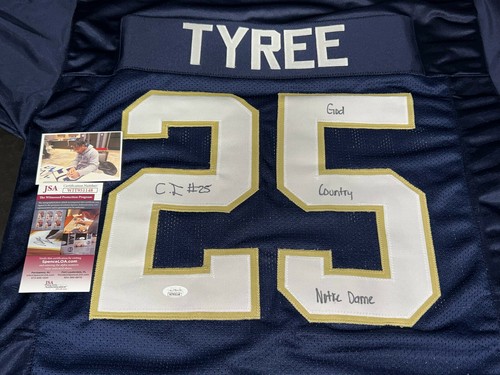 Chris Tyree Notre Dame Irish Auto Signed Blue Jersey JSA COA God Country - - Picture 2 of 3