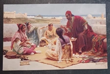 vtg postcard JUDAICA SUR LA TERRASSE R. Leinweber unposted