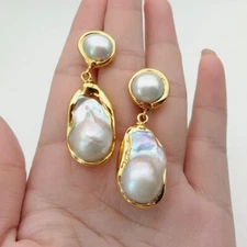 White Keshi Pearl Gold Plated Stud Earrings