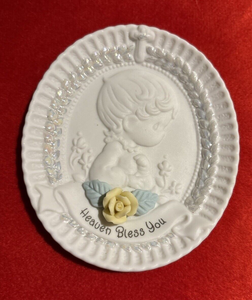 1995 Precious Moments - HEAVEN BLESS YOU - MY BAPTISM DAY - Plate Yellow Rose