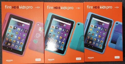 New Amazon - Fire HD 8 Kids Pro Ages 6-12  8'' HD  32GB  Rainbow Teal Cyber Sky