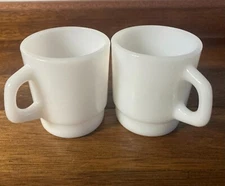 Vintage Termocrisa White Milk Glass Stackable Coffee Cup Mugs x2