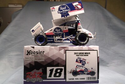 2018 LUCAS WOLFE 5w PABST BLUE RIBBON BEER R&R WINGED SPRINT CAR 1:18 GMP ACME