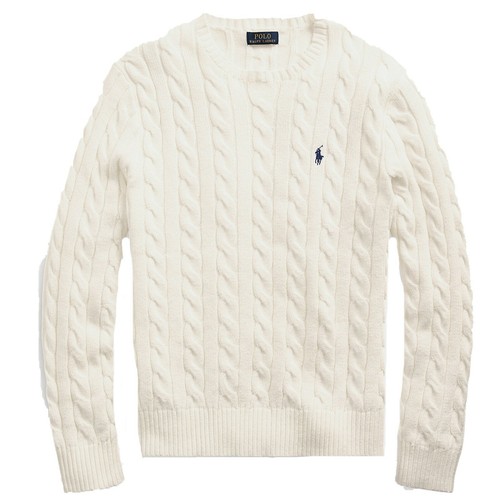 NWT - Polo Ralph Lauren Men's Crew Neck Cotton Cable-Knit Sweater - OFF  WHITE | eBay