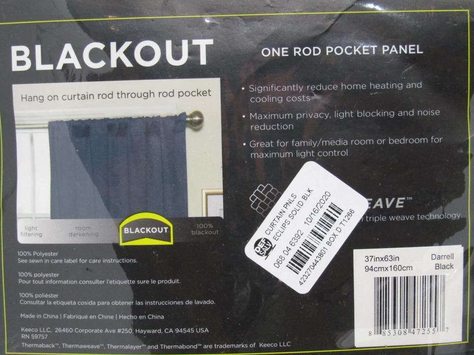 Panel de bolsillo Eclipse Blackout Darrell negro de una varilla 37x63, juego de (2). B4 Foto 2 de 3