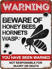 Beware of Bee Warning About Bee Areas Tin Metal Signs Home D cor 8x12
