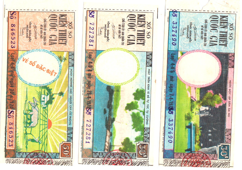 Pre 1975 South Vietnam Lottery Tickets=Ticket for APRIL  1970-3 tickets=Nice !!