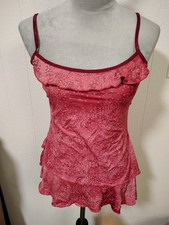 Strappy Tiered Tank Large Pink Floral Shimmer Whimsy Fairy Y2K Style
