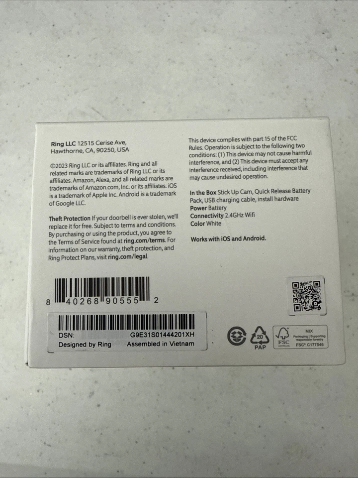 Ring Stick Up Cam Battery Wireless Indoor/Outdoor - White Brand New - Image 3 of 4