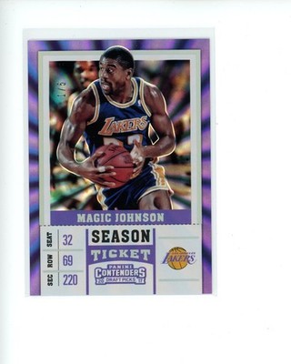 2017-18 Panini Contenders Draft Fame Ticket #37A Magic Johnson Purple JSY #d 1/5