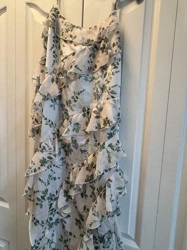 $495 MISA Los Angeles ILYSA MID-LENGTH DRESS Size Med White Floral Sage - Picture 8 of 13