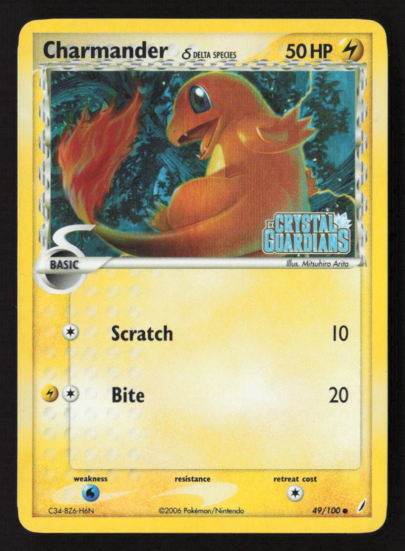 Charmander 49/100 EX Crystal Guardians Stamped Reverse Holo Pokémon TCG Card NM