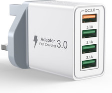 USB Plug Charger, 4-Port USB Fast Charger Plug with 33W Intelligent Quick Charge