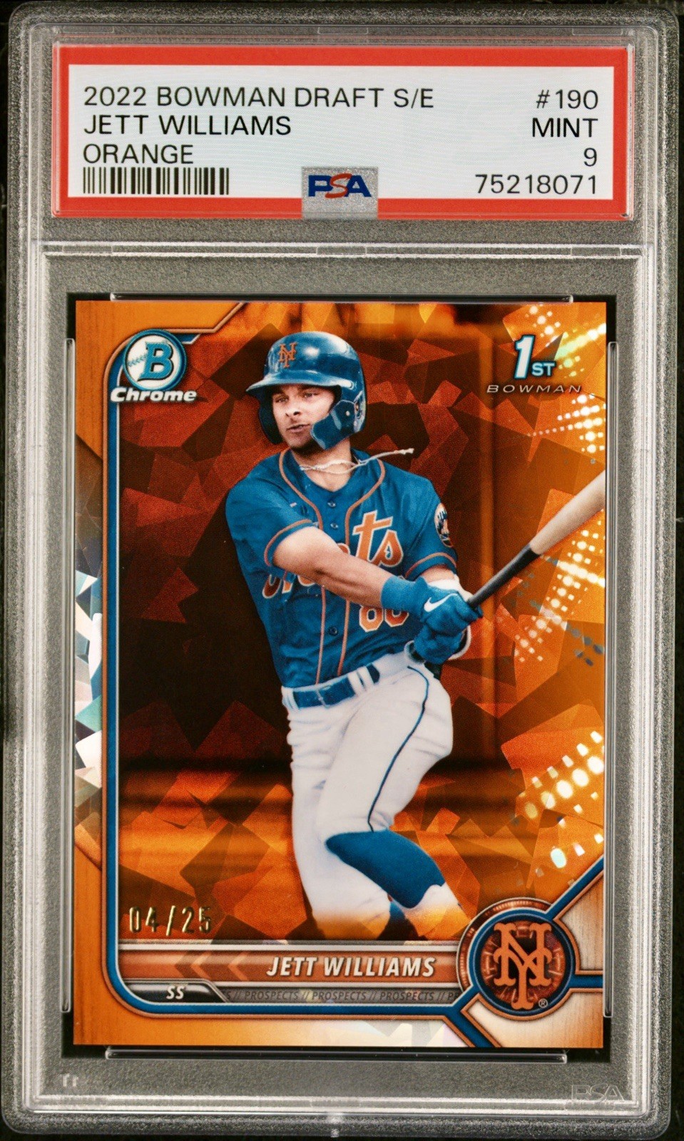 2022 Bowman Draft Sapphire Jett Williams 04/25 Orange PSA 9 1st #BDC-190