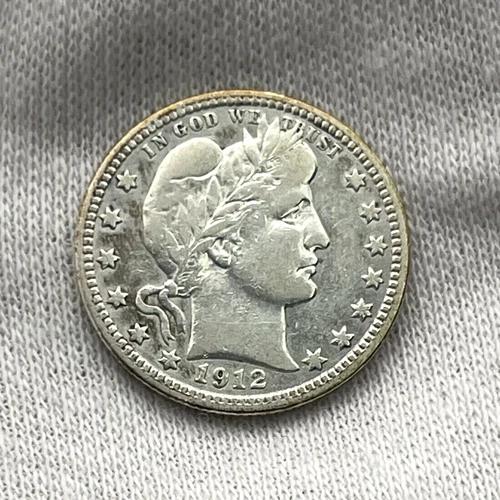 1912-P Barber Quarter Dollar 90% Silver 25c Philadelphia US Coin