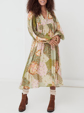 Spell Freda Boho Midi Dress Multi-colored patchwork floral print Sz XS