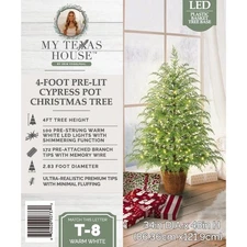 My Texas House 2025 4' Pre-Lit Green Christmas Potted Tree | 100 LEDs BNIB