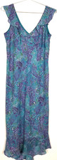 VTG Scarlett Womens Flutter Sleeve Ruffled Midi Dress Sz M Blue Floral Y2K