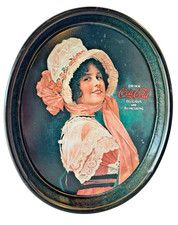 Vintage COCA-COLA Oval Tray Metal Serving 1914 Betty Girl Tin Tip SODA POP USA