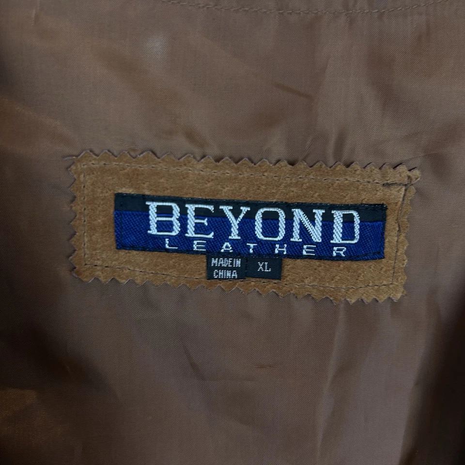 Chaleco de Cuero Beyond De Colección Para Hombres XL Western Marrón Gamuza Cuero Bicicleta Botón Foto 3 de 4