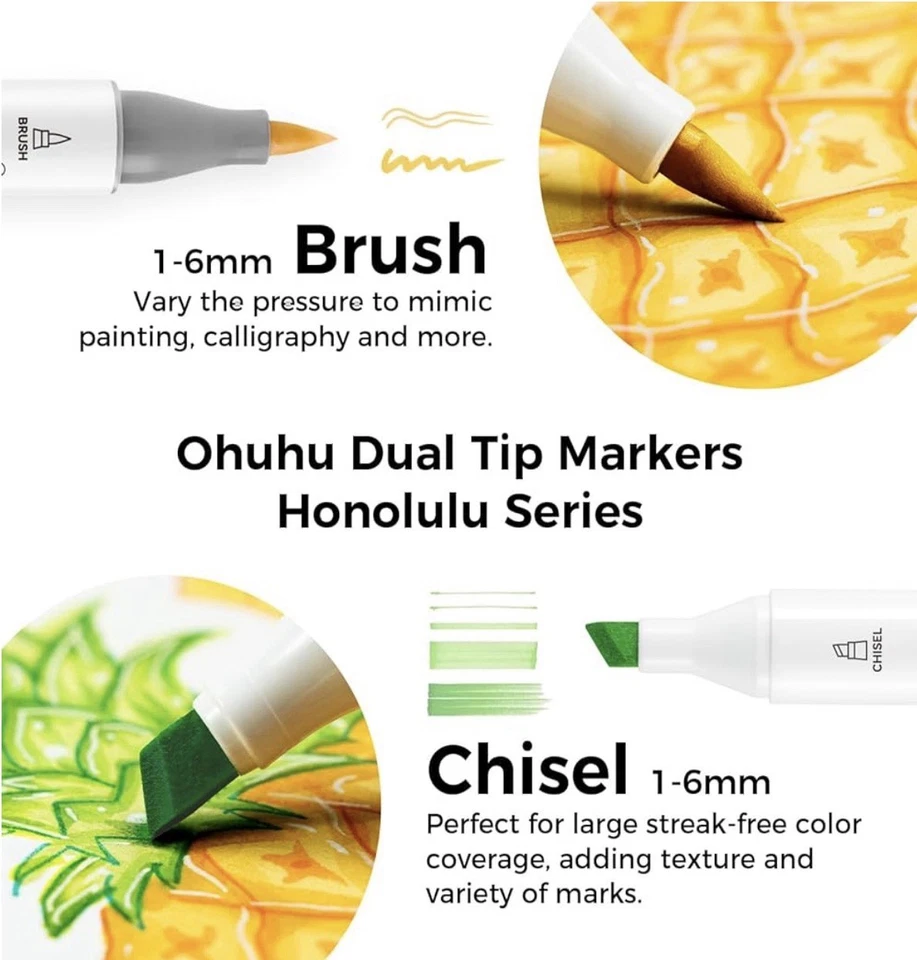 Ohuhu Alcohol Brush Markers 120-Color, Brush& Chisel Dual Tips Sketch Marker for - Image 2 of 4