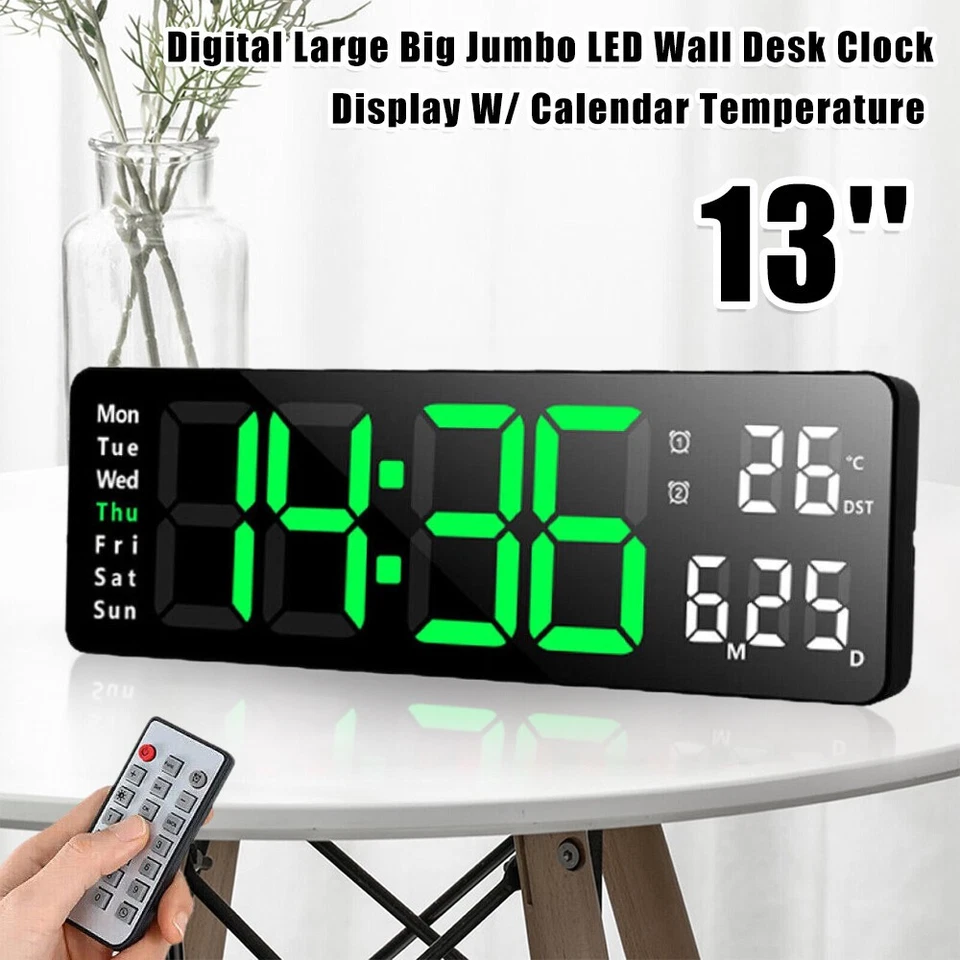 Digital Wanduhr 13 Zoll LED Wanduhren Digital Alarm Clock with Remote Control - Bild 2 von 4