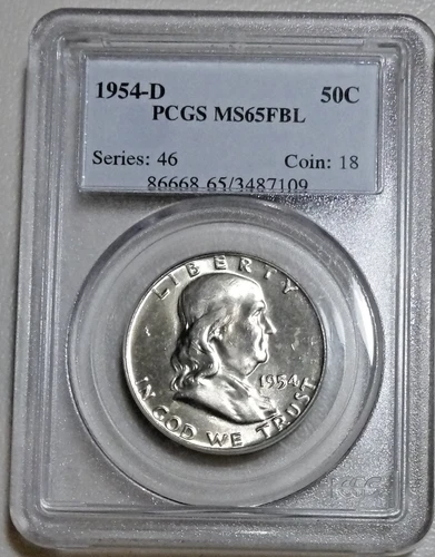 1954 D Franklin Silver Half Dollar 50c PCGS MS 65FBL Full Bell Lines