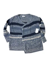 Velvet By Graham Spencer Womens Cardigan Open Knit Wool Linen Blue Medium