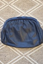Vintage 60s Mod Dark Navy Blue Italian Leather Acrylic Latch Clutch Purse Bag