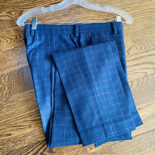 J Crew Ludlow Slim Suit Pants in Italian Stretch Wool Navy Blue Windowpane 30/32 - Picture 2 of 9