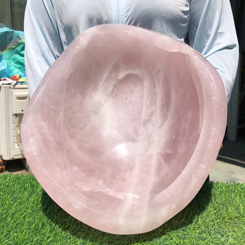 34.5LB Natural pink rose Quartz Crystal ashtray Mineral specimen Healing