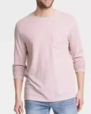 Goodfellow & Co. Pocket T-Shirt Men's Large Light Pink Long Sleeve Heavy Cotton